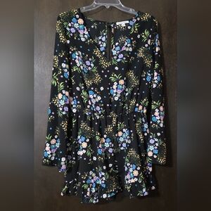 Patrons of Peace Black Floral Romper Ruffled Hem Women's Size Medium